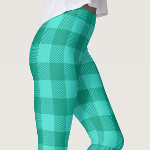 Teal en turquoise geruite plaid ontwerp leggings
