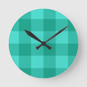 Teal en turquoise geruite plaid ontwerp  ronde klok