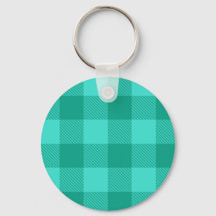 Teal en turquoise geruite plaid ontwerp sleutelhanger