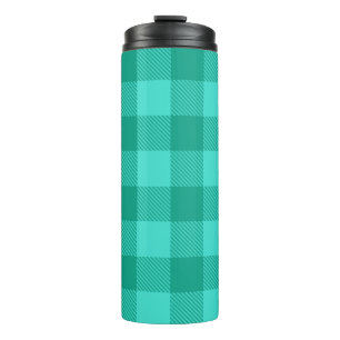 Teal en turquoise geruite plaid ontwerp thermosbeker