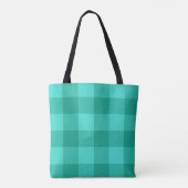 Teal en turquoise geruite plaid ontwerp tote bag (Achterkant)