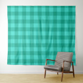 Teal en turquoise geruite plaid ontwerp wandkleed (In Situ (horizontaal))