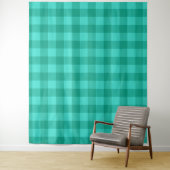 Teal en turquoise geruite plaid ontwerp wandkleed (In situ)