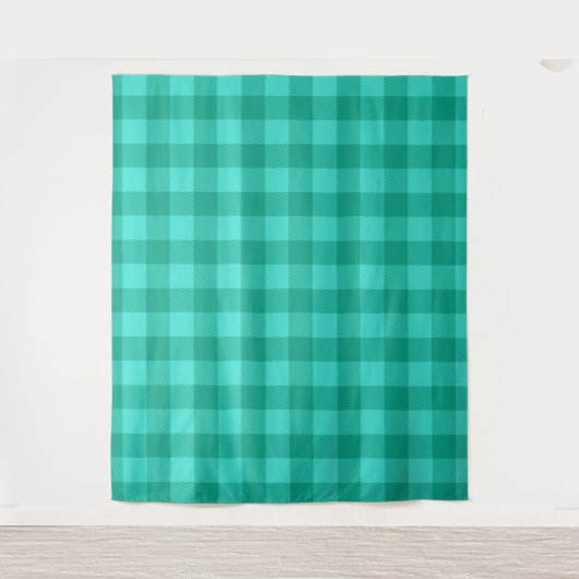 Teal en turquoise geruite plaid ontwerp wandkleed (Voorkant)