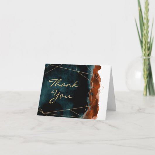 Teal en Verbrande Oranje Aquarel Bedankkaart (Voorkant)