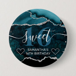 Teal en zilver glinsterende agaat marmeren Sweet 1 Ronde Button 7,6 Cm