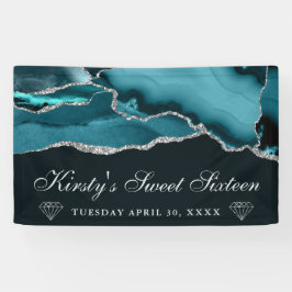 Teal en Zilver Glitter Agade Zweetzestien Spandoek