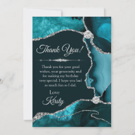 Teal en Zilver Glitter Agate Verjaardag Bedankkaart