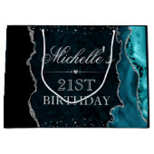 Teal en Zilver Glitter Agate Verjaardag Groot Cadeauzakje (Voorkant)