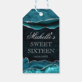 Teal en Zilver Glitter Marmer Agate Sweet 16 Cadeaulabel