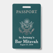 Teal en Zilver Paspoort Bar Mitzvah Feest Badge (Achterkant)