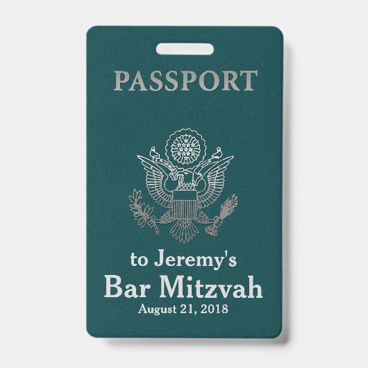 Teal en Zilver Paspoort Bar Mitzvah Feest Badge (Voorzijde)