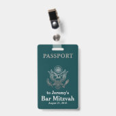 Teal en Zilver Paspoort Bar Mitzvah Feest Badge (Voorzijde met clip)