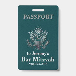 Teal en Zilver Paspoort Bar Mitzvah Feest Badge