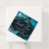 Teal en Zilveren Nep Glitter Agate Bruiloft Bedankjes Labels (In situ)