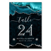Teal en Zilveren Nep Glitter Agate Bruiloft Kaart (Achterkant)
