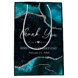 Teal en Zilveren Nep Glitter Agate Verjaardag Medium Cadeauzakje