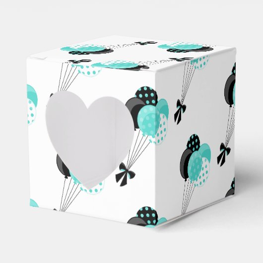 Teal en Zwarte Ballonfeest Bedankdoosjes (Voorkant Zijde)