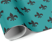 Teal en Zwarte Parijs Fleur de Lis Cadeaupapier (Rol Hoek)