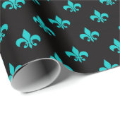 Teal en Zwarte Paris Fleur de Lis Cadeaupapier (Rol Hoek)