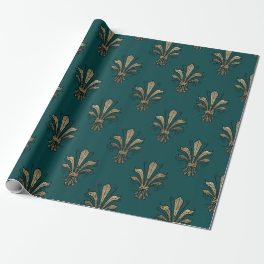 Teal en Zwarte Paris Fleur de Lis Cadeaupapier (Uitgerold)