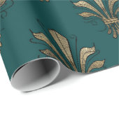 Teal en Zwarte Paris Fleur de Lis Cadeaupapier (Rol Hoek)