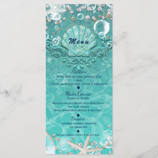 Teal Enchanted Sea Zeester & Bubbles Strandmenu Menu (Voorkant)
