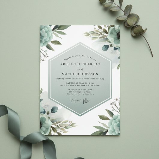 Teal Ethereal Bloom Wedding Kaart