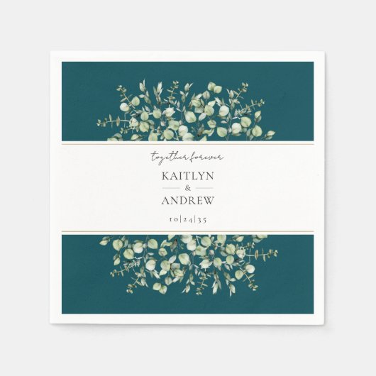 Teal Eucalyptus Samen Voor Altijd Trouwlabels  Servet (Voorkant)