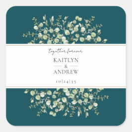 Teal Eucalyptus Samen Voor Altijd Trouwlabels  Vierkante Sticker