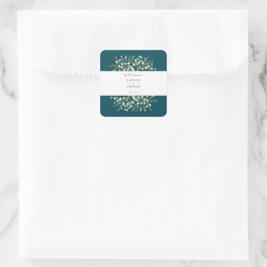 Teal Eucalyptus Together Forever Wedding  Vierkante Sticker (Tas)
