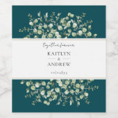 Teal Eucalyptus Together Forever Wedding  Wijn Etiket (Enkel label)
