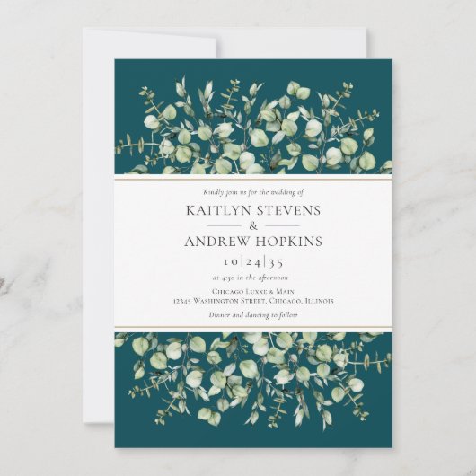Teal Eucalyptus  Wedding Kaart (Voorkant)