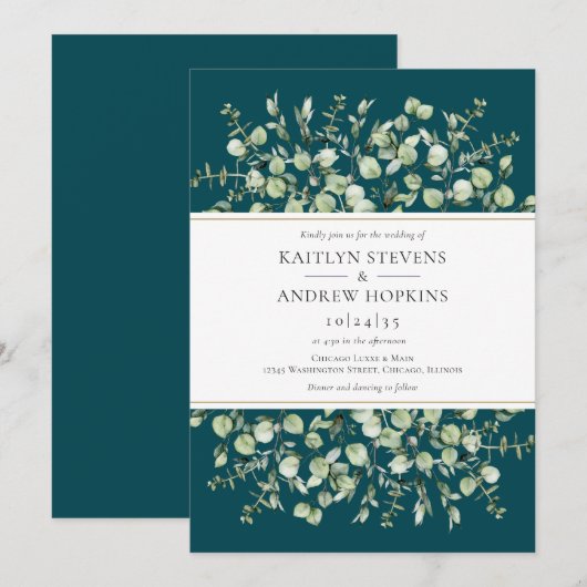 Teal Eucalyptus Wedding Kaart (Voorkant / Achterkant)