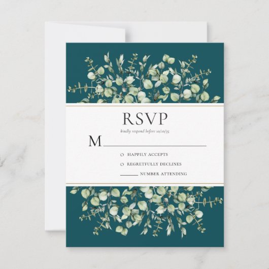 Teal Eucalyptus Wedding RSVP Kaartje (Voorkant)