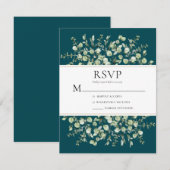 Teal Eucalyptus Wedding RSVP Kaartje (Voorkant / Achterkant)