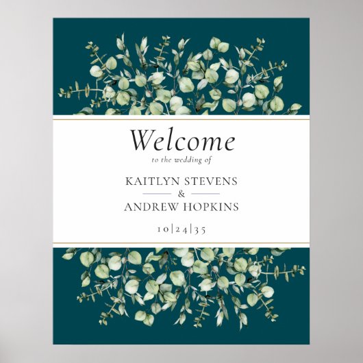 Teal Eucalyptus Wedding Welcome  Poster (Voorkant)