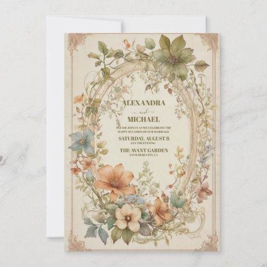 Teal Fall Terracotta Watercolor Bloemige Bruiloft Kaart (Voorkant)