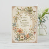 Teal Fall Terracotta Watercolor Bloemige Bruiloft Kaart (Staand voorkant)