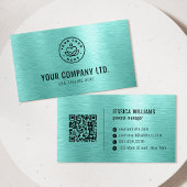 Teal Faux Brushed Metal Professional QR Code Visitekaartje