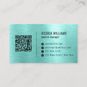 Teal Faux Brushed Metal Professional QR Code Visitekaartje (Achterkant)