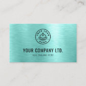 Teal Faux Brushed Metal Professional QR Code Visitekaartje (Voorkant)