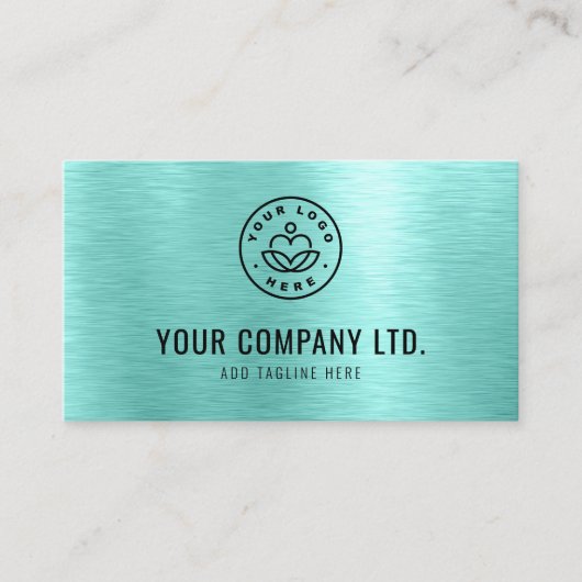 Teal Faux Brushed Metal Professional QR Code Visitekaartje (Voorkant)