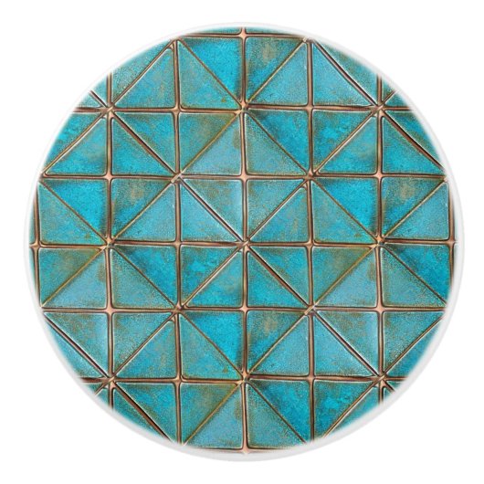 Teal faux-copper patina X-pattern aged texture Keramische Knop (Voorkant)