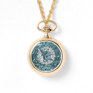Teal Faux Glitter & Seashell Horloge
