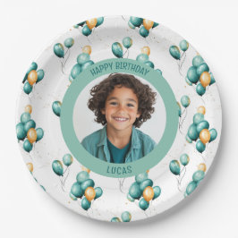 Teal Faux Gold Balloons Photo Papieren Bordje