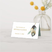 Teal Feather Arrow Bruiloft Plaatskaartje (Achterkant)