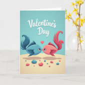 Teal Fish Valentine Love Card Kaart (Gele Bloem)