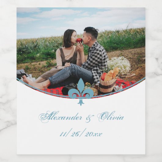 Teal Fleur de Lis Foto Wijn Huwelijkslabel Wijn Etiket (Enkel label)