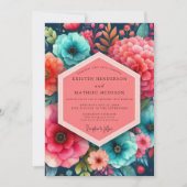 Teal Floral Bloom Romance Wedding Kaart (Voorkant)